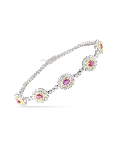 Gemstones 18k 2.20 Ct. Tw. Diamond & Ruby Bracelet In White
