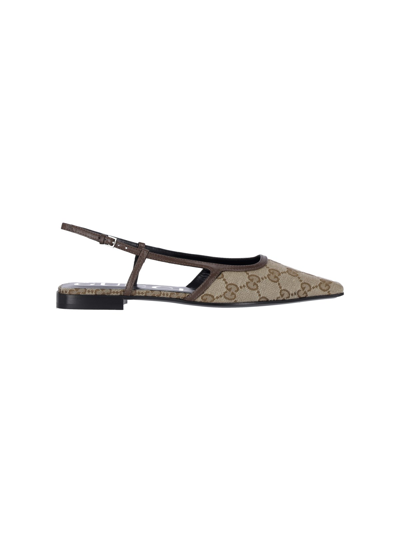 Gucci "gg" Slingback Ballet Flats In Brown