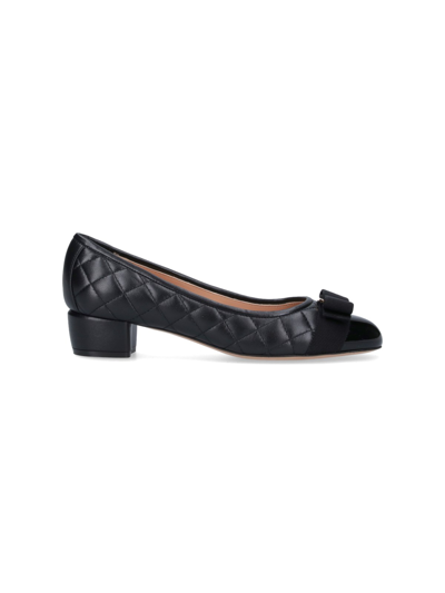Ferragamo In Quilted Leather With Vara Gros-grain Bow In Black