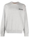 Zegna Rubberized Logo Crewneck Sweatshirt In Grey
