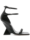 Attico 'grace' Black Sandals With Double Ankle Strap And Pyramid Wedge In Leather Woman In Black  