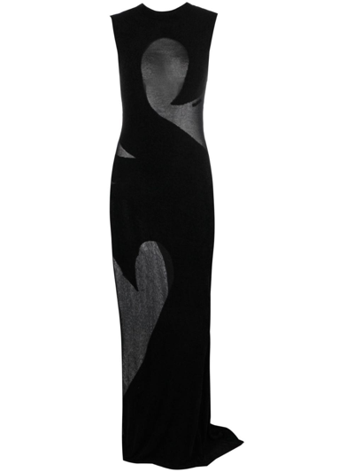 Attico Tribal Intarsia Sleeveless Chiffon Maxi Dress In Black