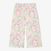 IL GUFO GIRLS PINK COTTON FLORAL WIDE LEG TROUSERS