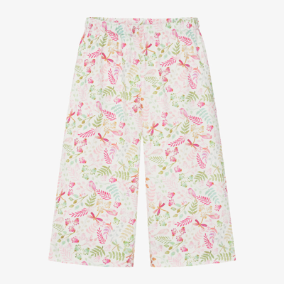 Il Gufo Babies' Girls Pink Cotton Floral Wide Leg Trousers
