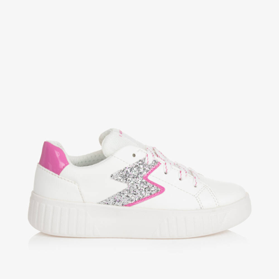 Geox Kids' Girls White Glitter Lace-up Trainers