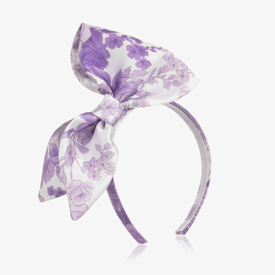Monnalisa Chic Kids' Girls Lilac Floral Satin Bow Hairband In Purple