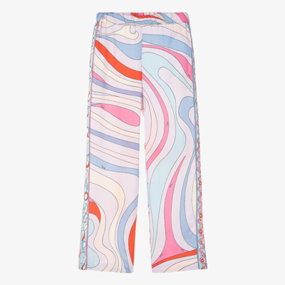 PUCCI PUCCI TEEN GIRLS PINK IRIDE WIDE-LEG TROUSERS