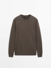 Massimo Dutti Crew Neck Zigzag Knit Sweater In Helles Rostbraun