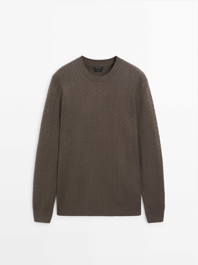 Massimo Dutti Crew Neck Zigzag Knit Sweater In Helles Rostbraun