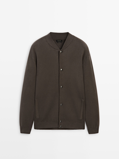 Massimo Dutti Knit Bomber Jacket With Snap-buttons In Helles Rostbraun