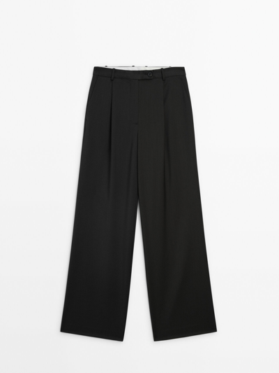Massimo Dutti Wide-leg Darted Suit Trousers In Rot Meliert
