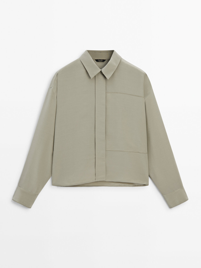 Massimo Dutti Silk Blend Shirt With Seam Detail In Champagne