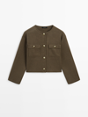 Massimo Dutti Knit Cardigan With Gold Buttons In Verwaschen