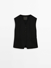 MASSIMO DUTTI BLACK WOOL BLEND WAISTCOAT