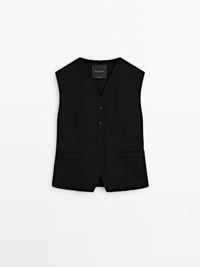 Massimo Dutti Black Wool Blend Waistcoat