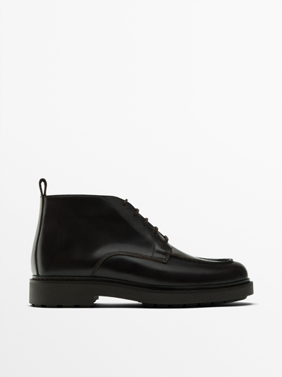 Massimo Dutti Dark Brown Moc Toe Ankle Boots