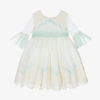 ABUELA TATA GIRLS IVORY & GREEN EMBROIDERED TULLE DRESS