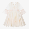 ABUELA TATA GIRLS IVORY & PINK EMBROIDERED TULLE DRESS