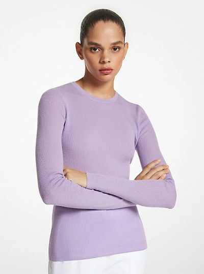 Michael Kors Hutton Featherweight Cashmere Sweater In Purple