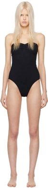 Hunza G Brooke Metallic Seersucker Bandeau Swimsuit In Black