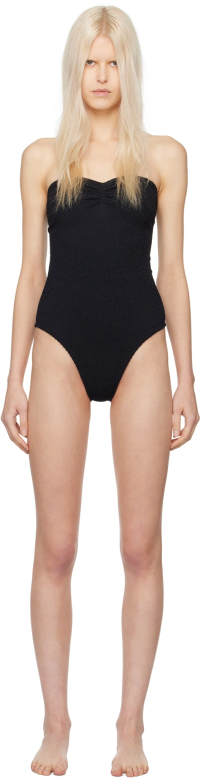 Hunza G Brooke Metallic Seersucker Bandeau Swimsuit In Black/gold