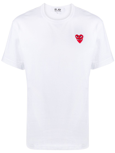 Comme Des Garçons Play Logo Cotton T-shirt In White