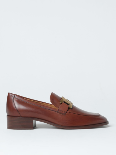 Tod's Leather Loafers Golden Detail In Brown