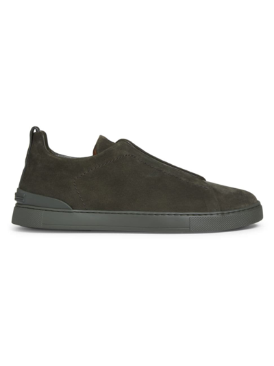 Zegna Triple Stitch Suede Sneakers In Dark Green