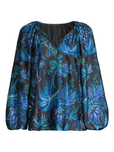 Kobi Halperin Sienna Floral-print Blouson-sleeve Blouse In Ocean Multi