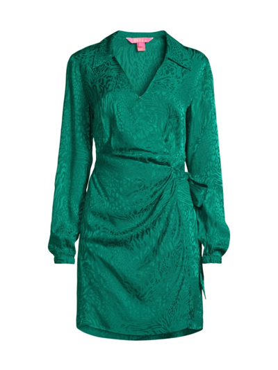 Lilly Pulitzer Nicolina Animal Jacquard Long Sleeve Wrap Dress In Evergreen