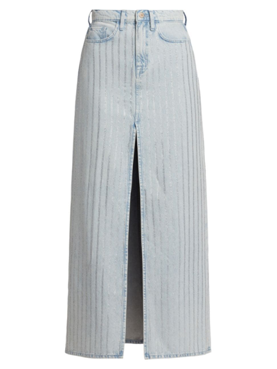 Triarchy Ms. Sofiane Metallic-stripe Denim Maxi Skirt In Light Indigo Crystal Stripe