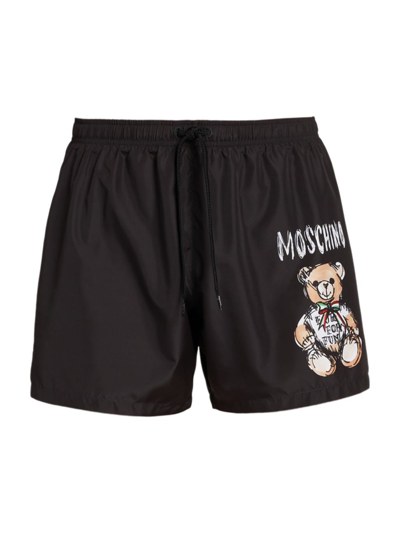 Moschino Men's Teddy Bear Logo Swim Trunks In Black