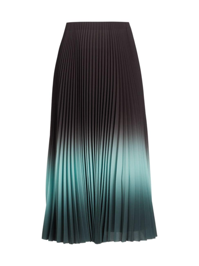 Jason Wu Collection Dip Dye Pleated Skirt In Black/sky Blue/seagreen