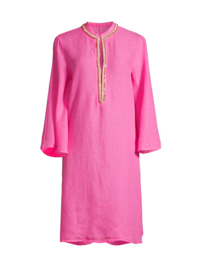 120% Lino Women's Embellished Linen Minidress In Hot Pink
