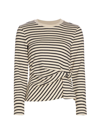 Tanya Taylor Carlita Twisted Stripe Organic Cotton Long-sleeve Top In Cream Maritime Blue