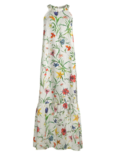 120% Lino Floral-print Linen Halter Maxi Dress In Provence