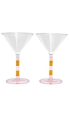 Fazeek Striped Martini Glasses Set Of 2 In Pink & Amber