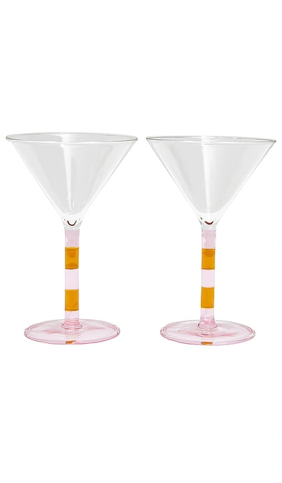 Fazeek Striped Martini Glasses Set Of 2 In Pink & Amber