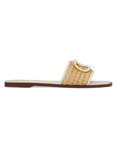 Valentino Garavani Women's Vlogo Signature Woven Raffia Slide Sandals 80mm In Natural Ivory