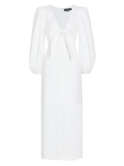 No Pise La Grama Women's Marea Fringed Linen Maxi Dress In White