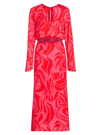 Silvia Tcherassi Pesaro Marbled-pattern Midi Dress In Pink Red Marble