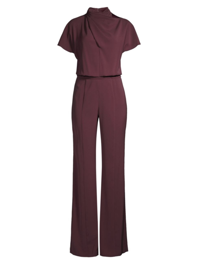 Black Halo Estella Pleated Crossover Turtleneck Jumpsuit In Oxblood