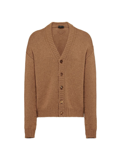 Prada Camel Hair Cardigan In Brown