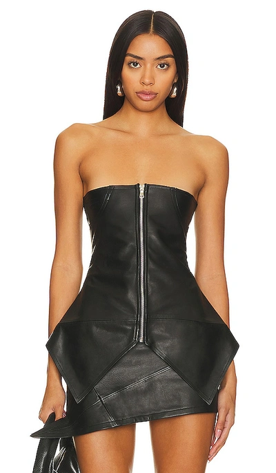 Sami Miro Vintage Zip Front Tube Top With Uneven Hem In Black Leather