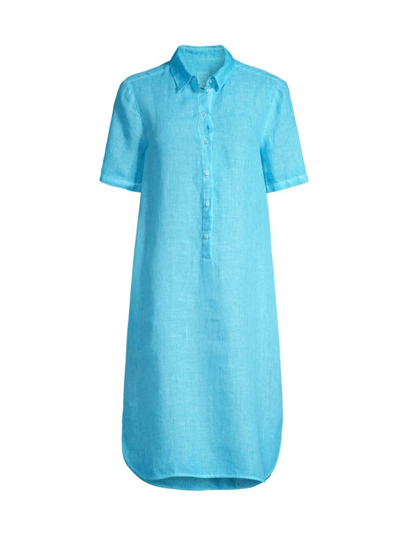 120% Lino Women's Linen Midi Shirtdress In Scuba Blue