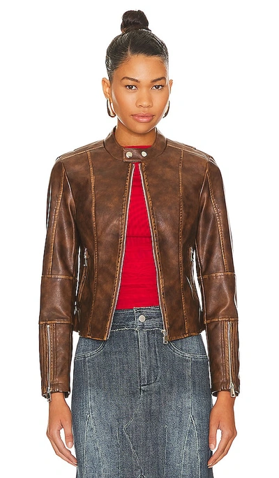 Superdown Steph Faux Leather Moto Jacket In Brown