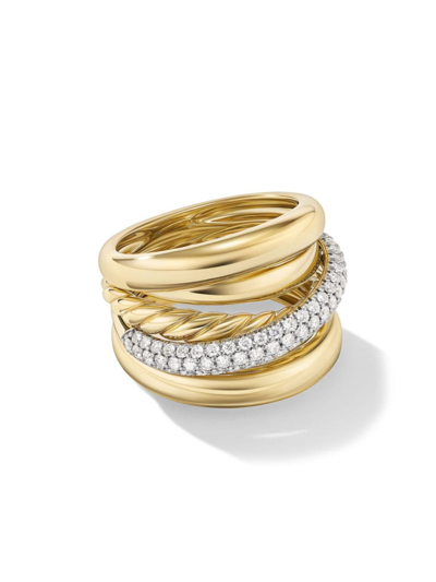 David Yurman Women's Pavé Crossover Five Row Ring In 18k Yellow Gold In Diamond