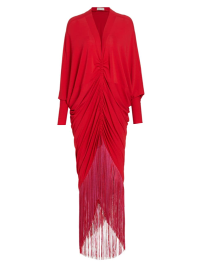 Silvia Tcherassi Rosalyn Fringe-detailed Draped Maxi Dress In Red