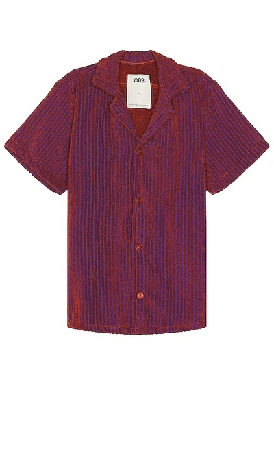 Oas Deep Cut Cuba Terry Shirt In Rusty Red