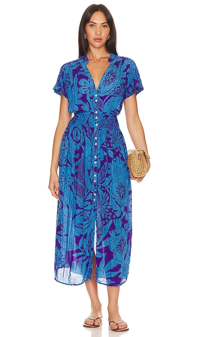 Poupette St Barth Becky Printed Midi Dress In Blue